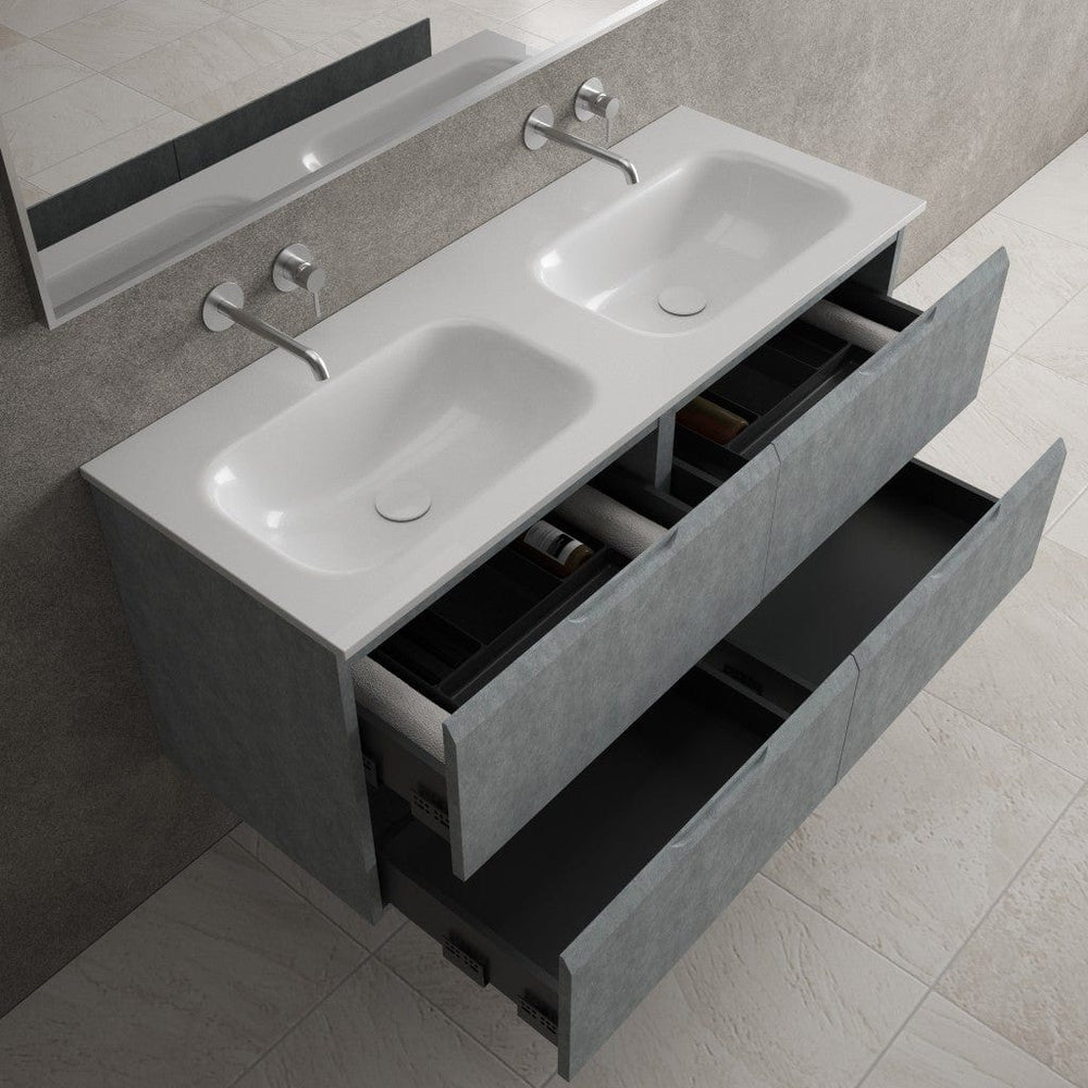 Tasca Four Drawer Vanity Unit With Beyondstone Double Basin - Light Concrete 1200mm