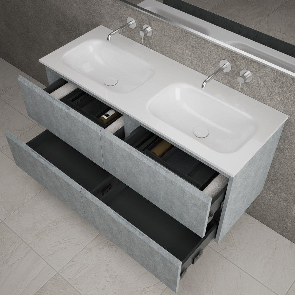 Tasca Four Drawer Vanity Unit With Beyondstone Double Basin - Light Concrete 1200mm