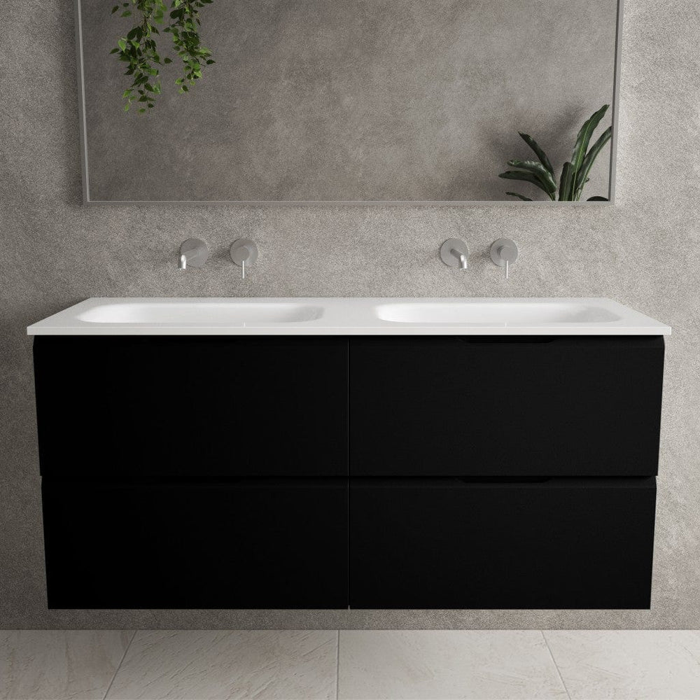 Tasca Four Drawer Vanity Unit With Beyondstone Double Basin - Matt Black 1200mm