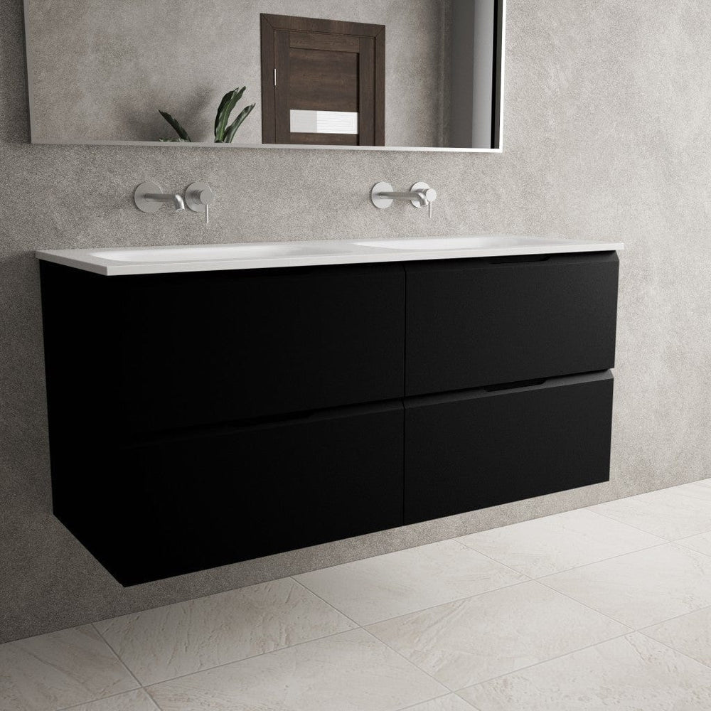 Tasca Four Drawer Vanity Unit With Beyondstone Double Basin - Matt Black 1200mm