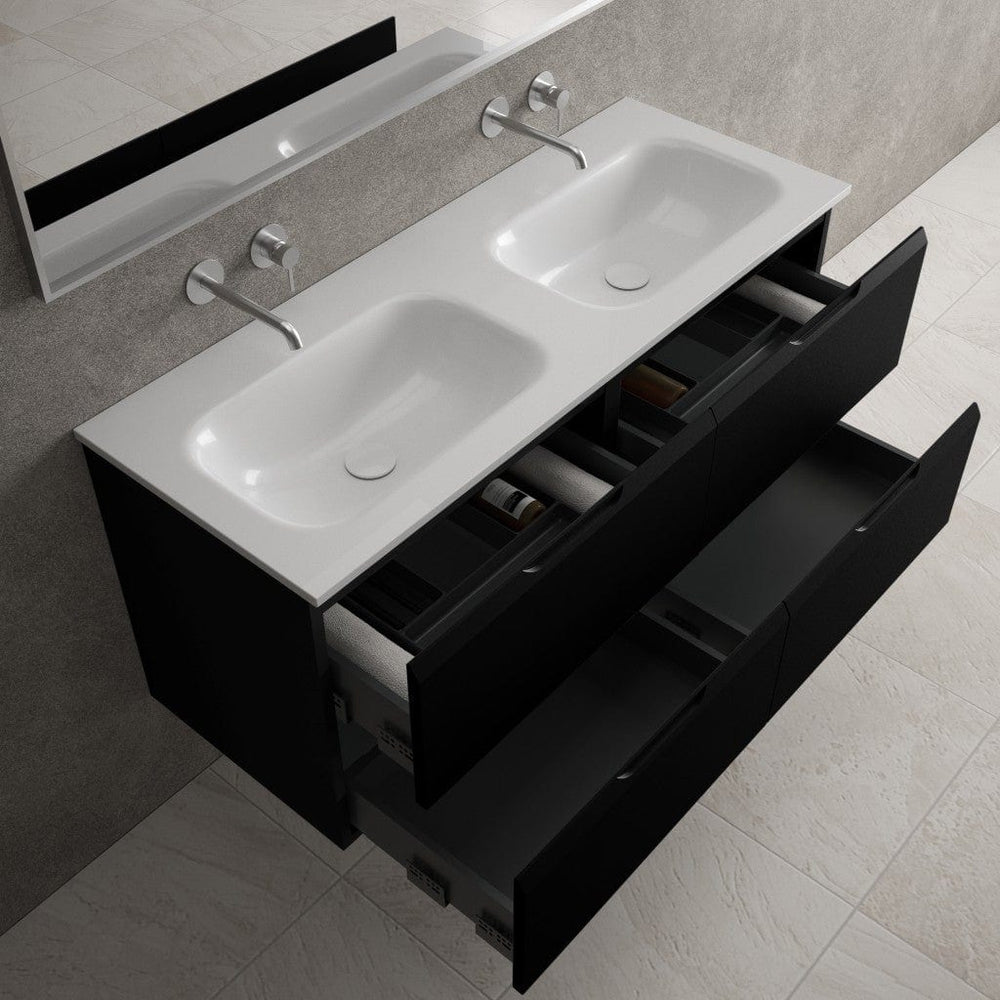 Tasca Four Drawer Vanity Unit With Beyondstone Double Basin - Matt Black 1200mm