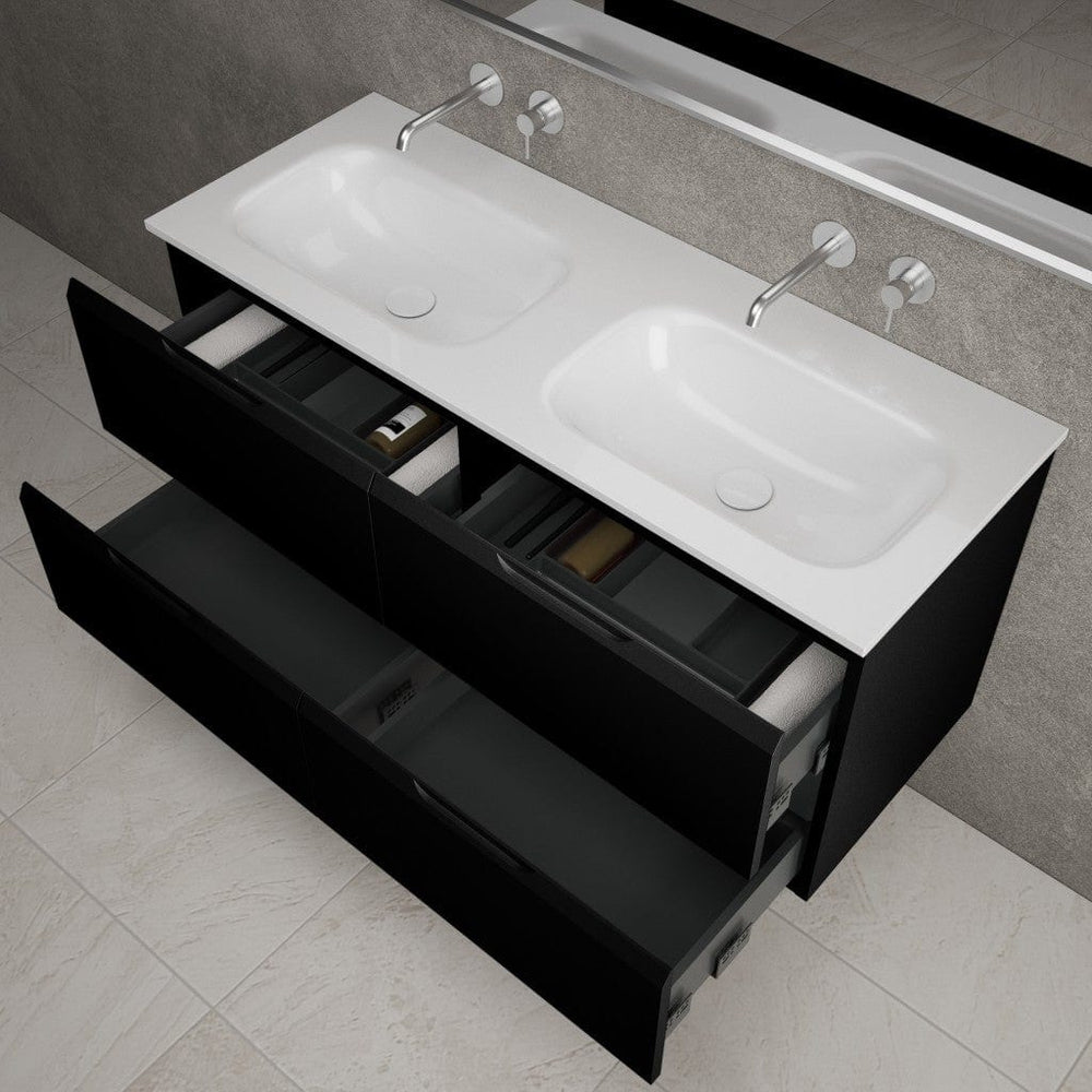 Tasca Four Drawer Vanity Unit With Beyondstone Double Basin - Matt Black 1200mm