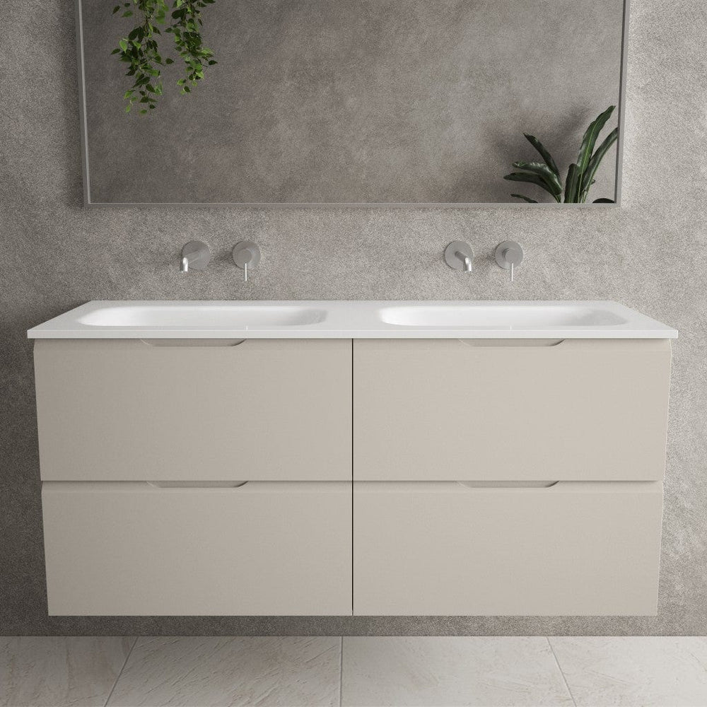 Tasca Four Drawer Vanity Unit With Beyondstone Double Basin - Matt Cashmere 1200mm