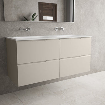 Tasca Four Drawer Vanity Unit With Beyondstone Double Basin - Matt Cashmere 1200mm
