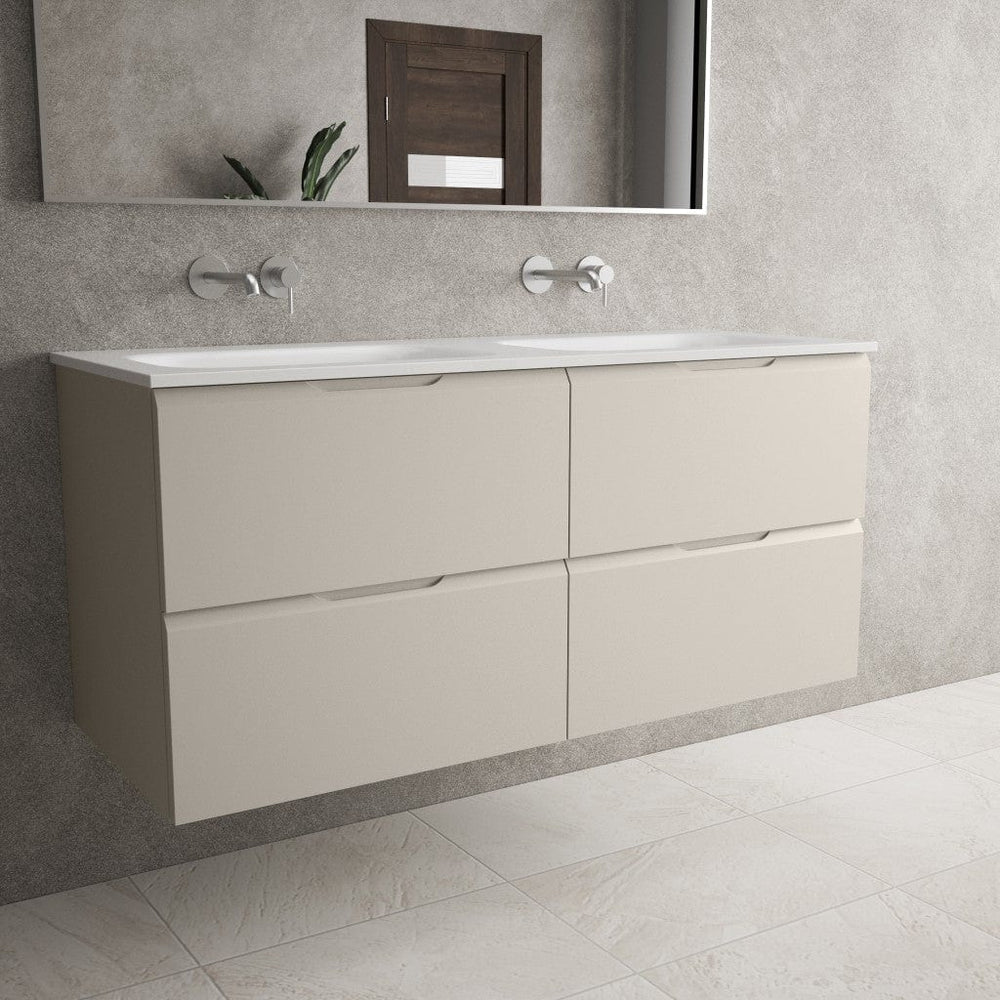 Tasca Four Drawer Vanity Unit With Beyondstone Double Basin - Matt Cashmere 1200mm