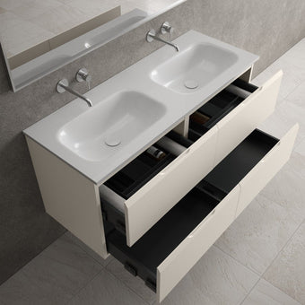Tasca Four Drawer Vanity Unit With Beyondstone Double Basin - Matt Cashmere 1200mm