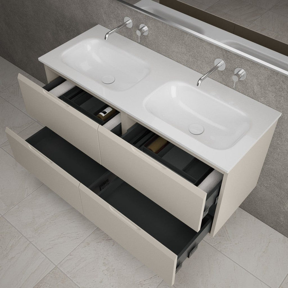 Tasca Four Drawer Vanity Unit With Beyondstone Double Basin - Matt Cashmere 1200mm
