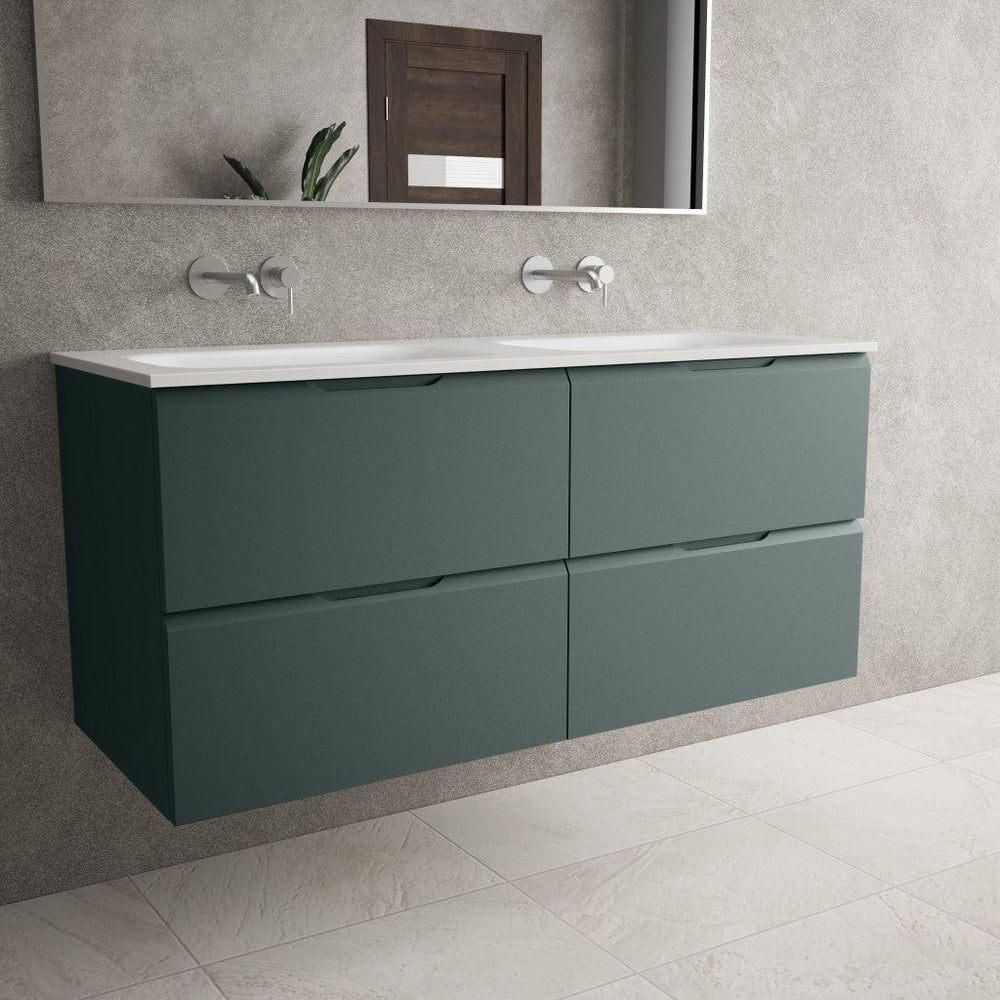 Tasca Four Drawer Vanity Unit With Beyondstone Double Basin - Matt Dark Green 1200mm