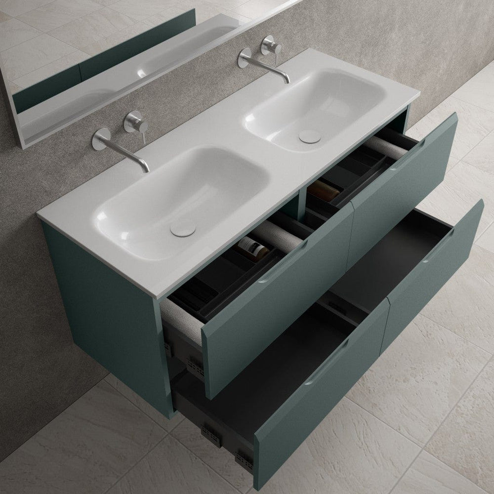 Tasca Four Drawer Vanity Unit With Beyondstone Double Basin - Matt Dark Green 1200mm