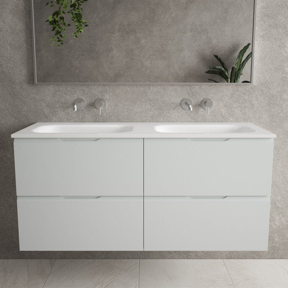 Tasca Four Drawer Vanity Unit With Beyondstone Double Basin - Matt Dove 1200mm