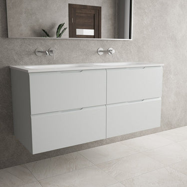 Tasca Four Drawer Vanity Unit With Beyondstone Double Basin - Matt Dove 1200mm