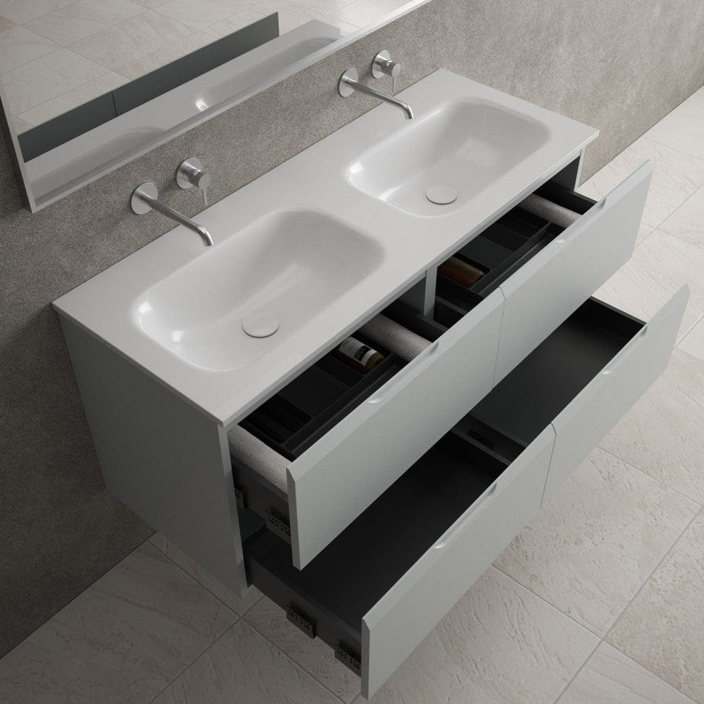 Tasca Four Drawer Vanity Unit With Beyondstone Double Basin - Matt Dove 1200mm