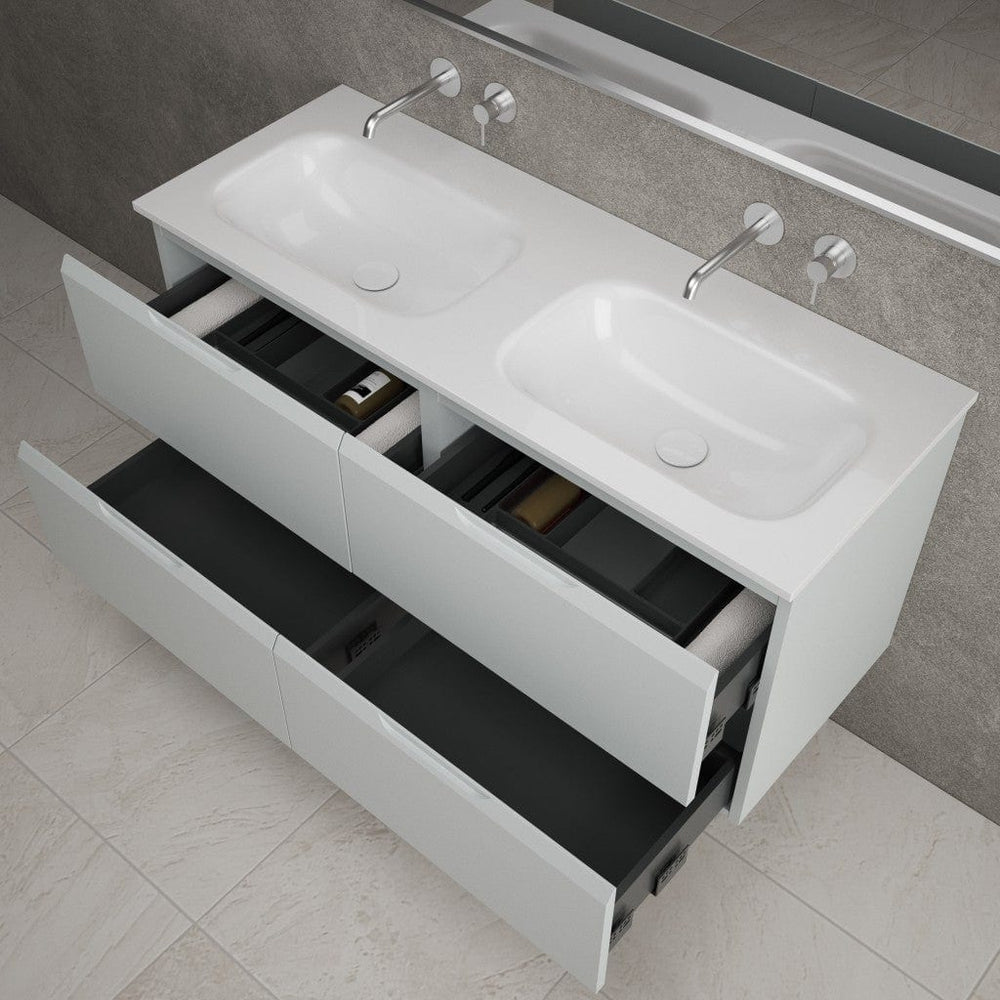 Tasca Four Drawer Vanity Unit With Beyondstone Double Basin - Matt Dove 1200mm
