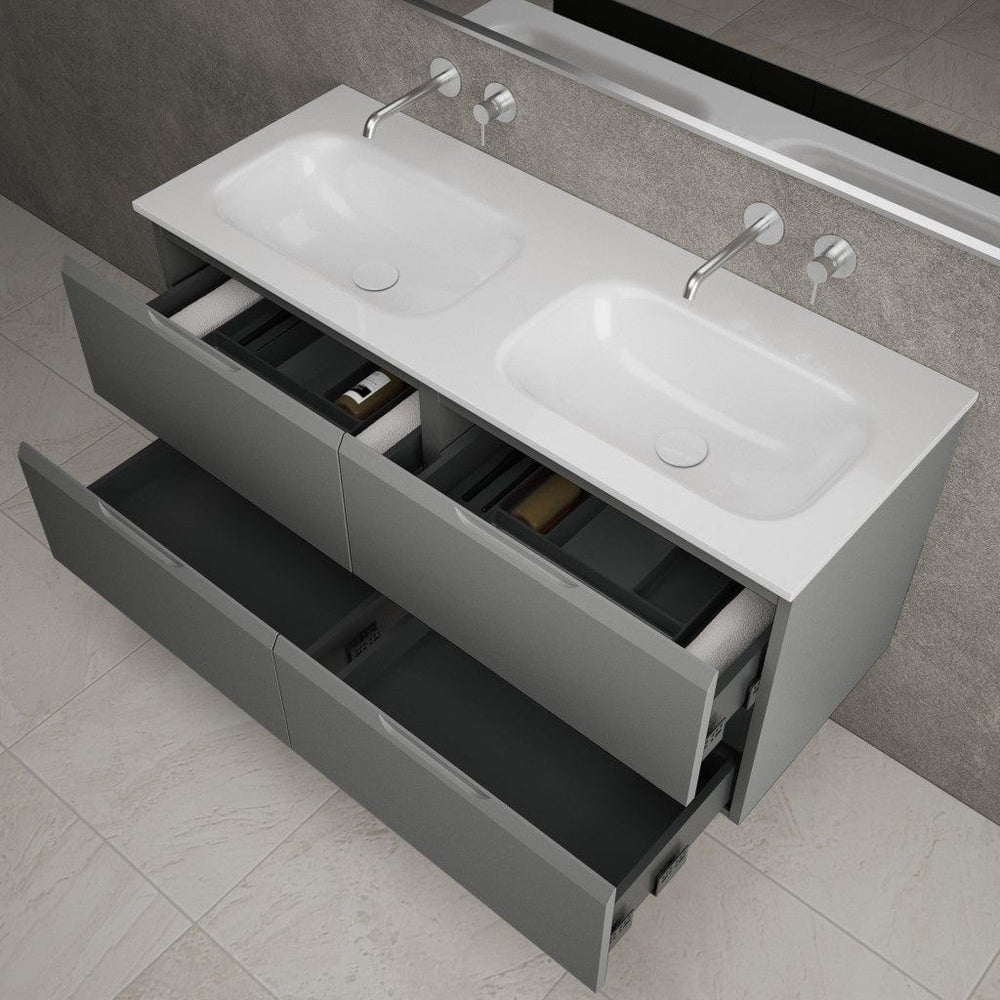 Tasca Four Drawer Vanity Unit With Beyondstone Double Basin - Matt Dust 1200mm