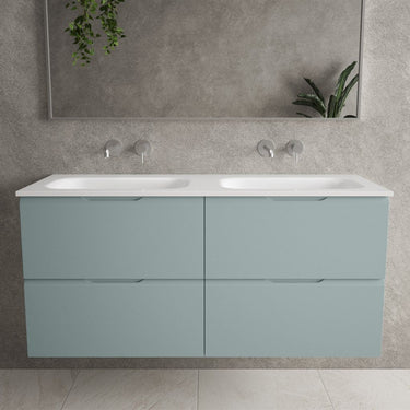 Tasca Four Drawer Vanity Unit With Beyondstone Double Basin - Matt Fjord 1200mm