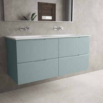 Tasca Four Drawer Vanity Unit With Beyondstone Double Basin - Matt Fjord 1200mm