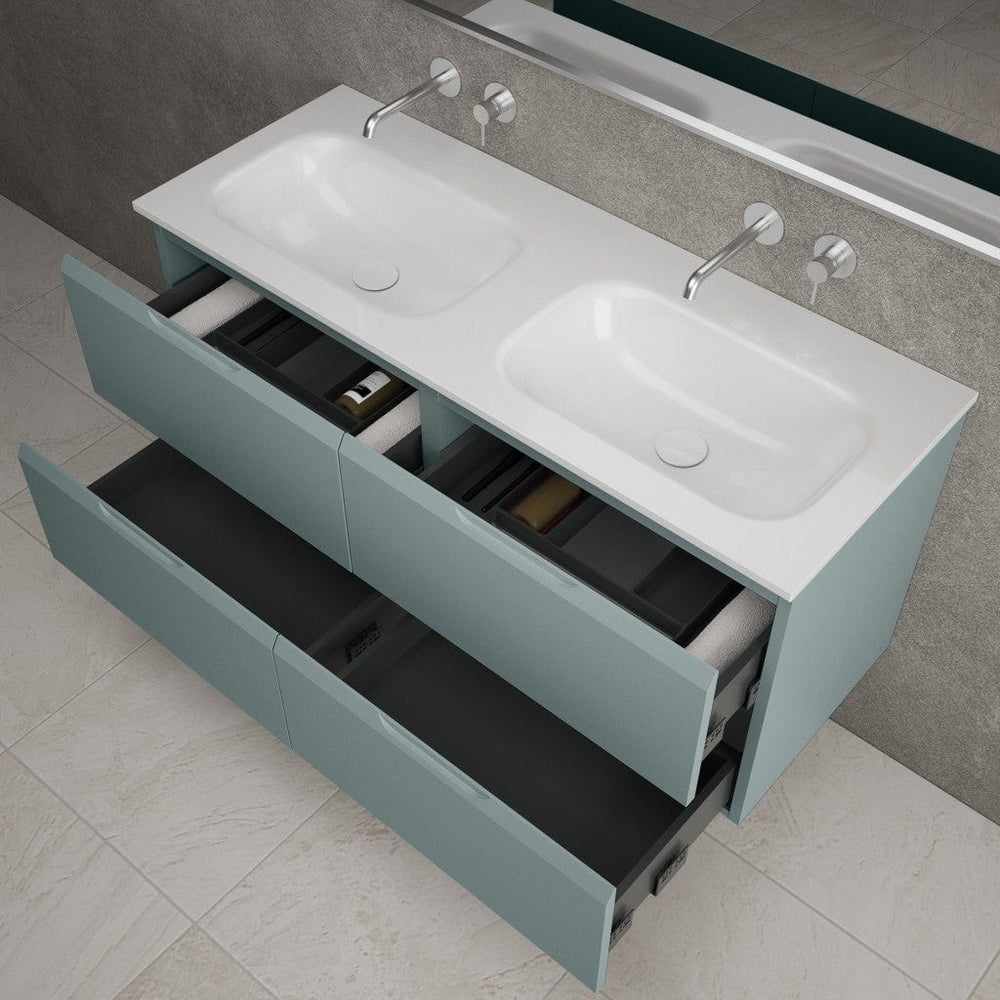 Tasca Four Drawer Vanity Unit With Beyondstone Double Basin - Matt Fjord 1200mm