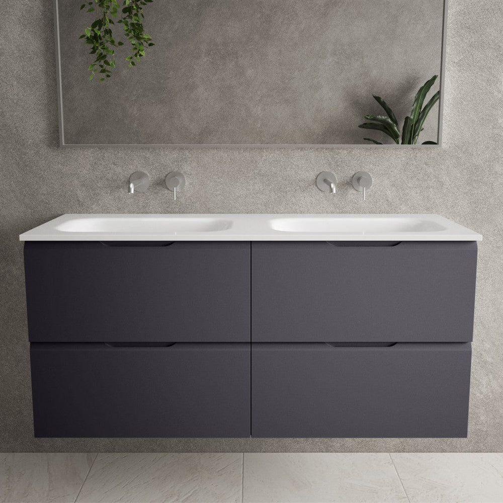 Tasca Four Drawer Vanity Unit With Beyondstone Double Basin - Matt Graphite 1200mm