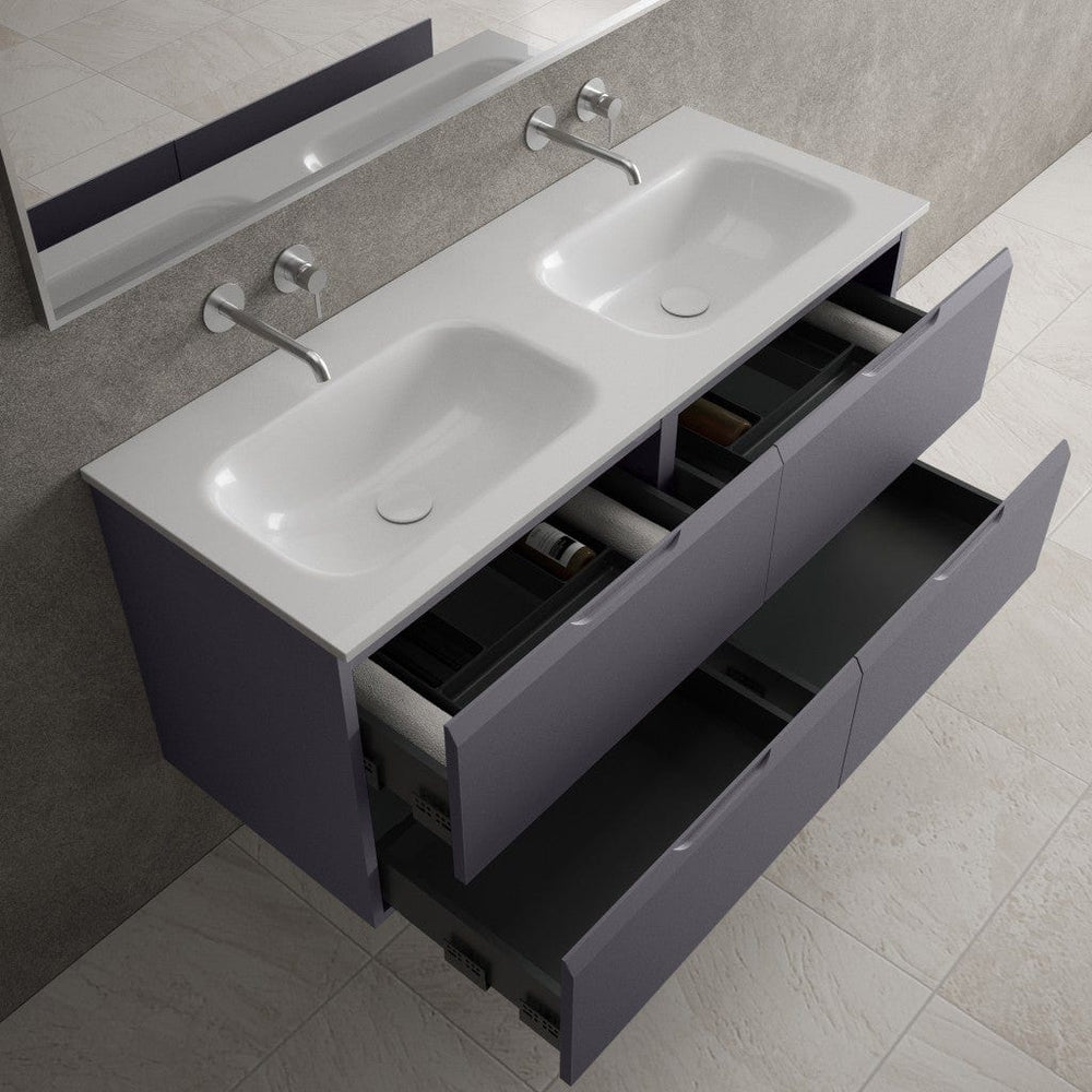 Tasca Four Drawer Vanity Unit With Beyondstone Double Basin - Matt Graphite 1200mm