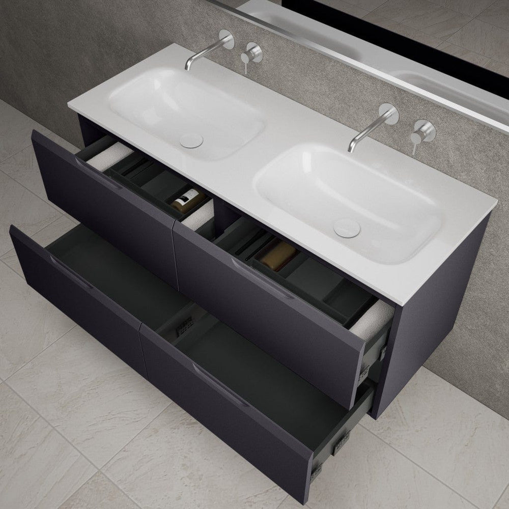 Tasca Four Drawer Vanity Unit With Beyondstone Double Basin - Matt Graphite 1200mm