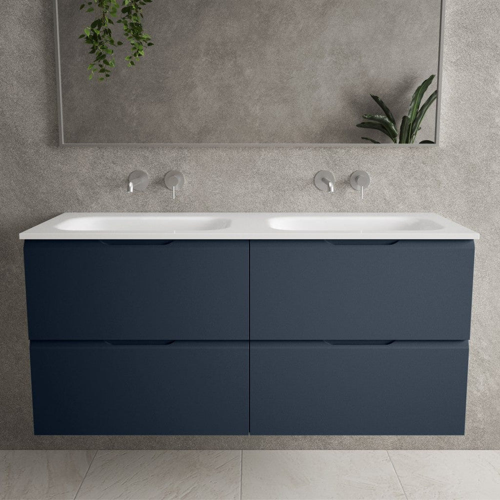 Tasca Four Drawer Vanity Unit With Beyondstone Double Basin - Matt Indigo 1200mm