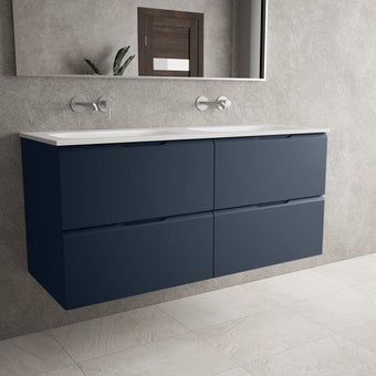 Tasca Four Drawer Vanity Unit With Beyondstone Double Basin - Matt Indigo 1200mm