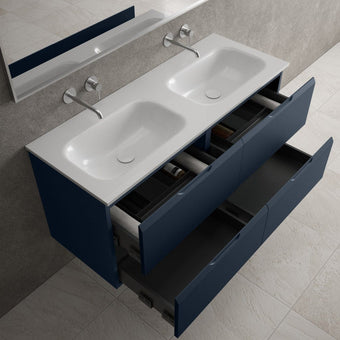 Tasca Four Drawer Vanity Unit With Beyondstone Double Basin - Matt Indigo 1200mm