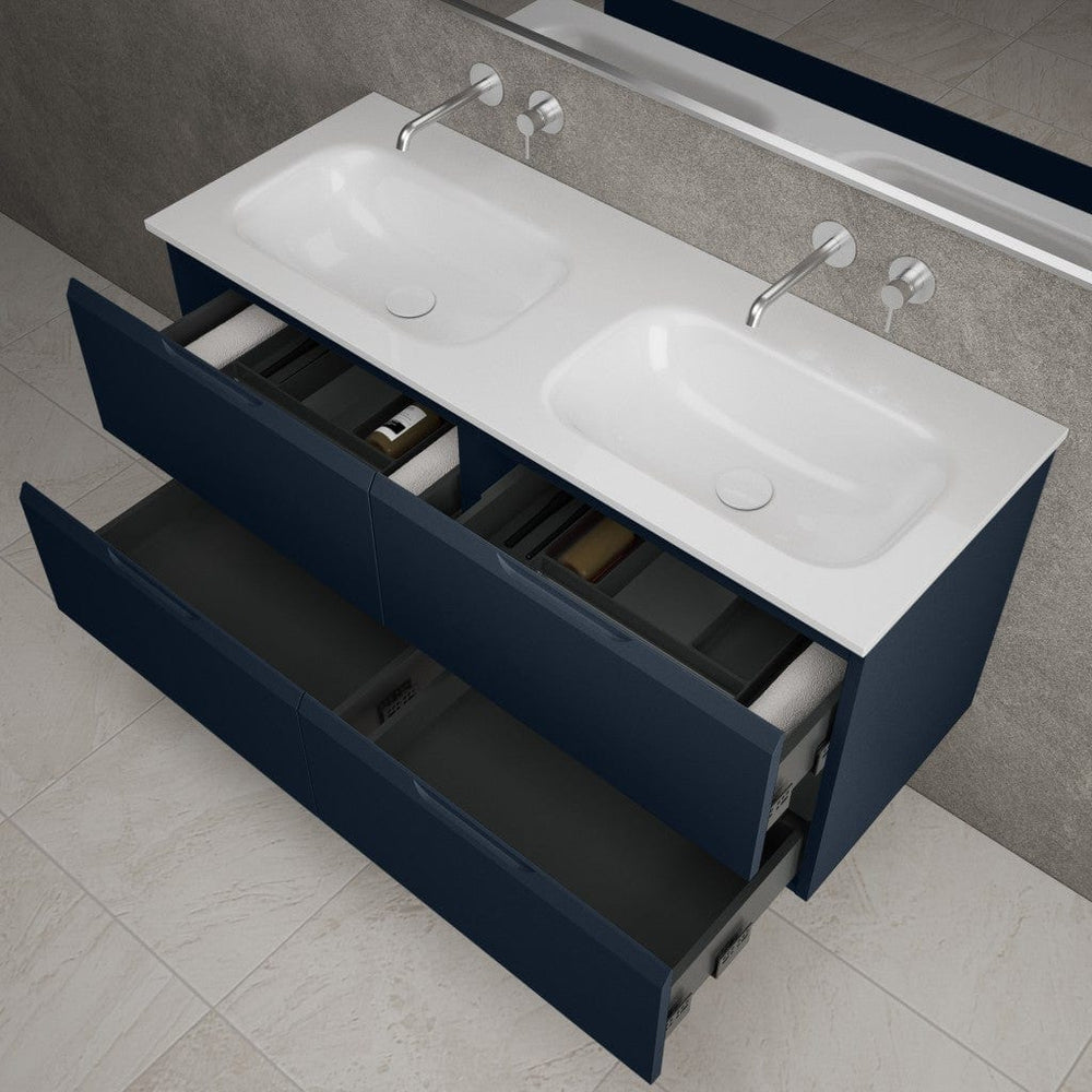 Tasca Four Drawer Vanity Unit With Beyondstone Double Basin - Matt Indigo 1200mm