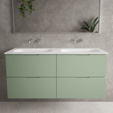 Tasca Four Drawer Vanity Unit With Beyondstone Double Basin - Matt Light Green 1200mm