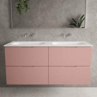 Tasca Four Drawer Vanity Unit With Beyondstone Double Basin - Matt Pink 1200mm