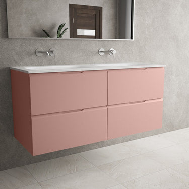 Tasca Four Drawer Vanity Unit With Beyondstone Double Basin - Matt Pink 1200mm