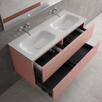 Tasca Four Drawer Vanity Unit With Beyondstone Double Basin - Matt Pink 1200mm
