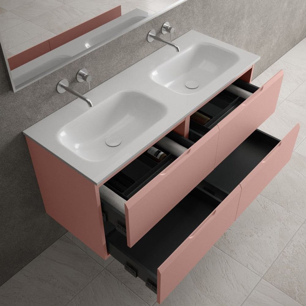 Tasca Four Drawer Vanity Unit With Beyondstone Double Basin - Matt Pink 1200mm