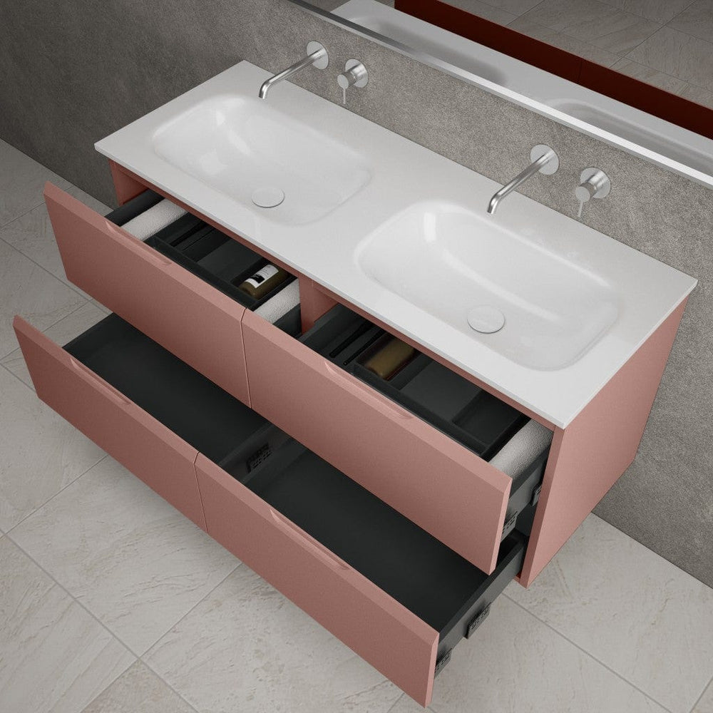 Tasca Four Drawer Vanity Unit With Beyondstone Double Basin - Matt Pink 1200mm