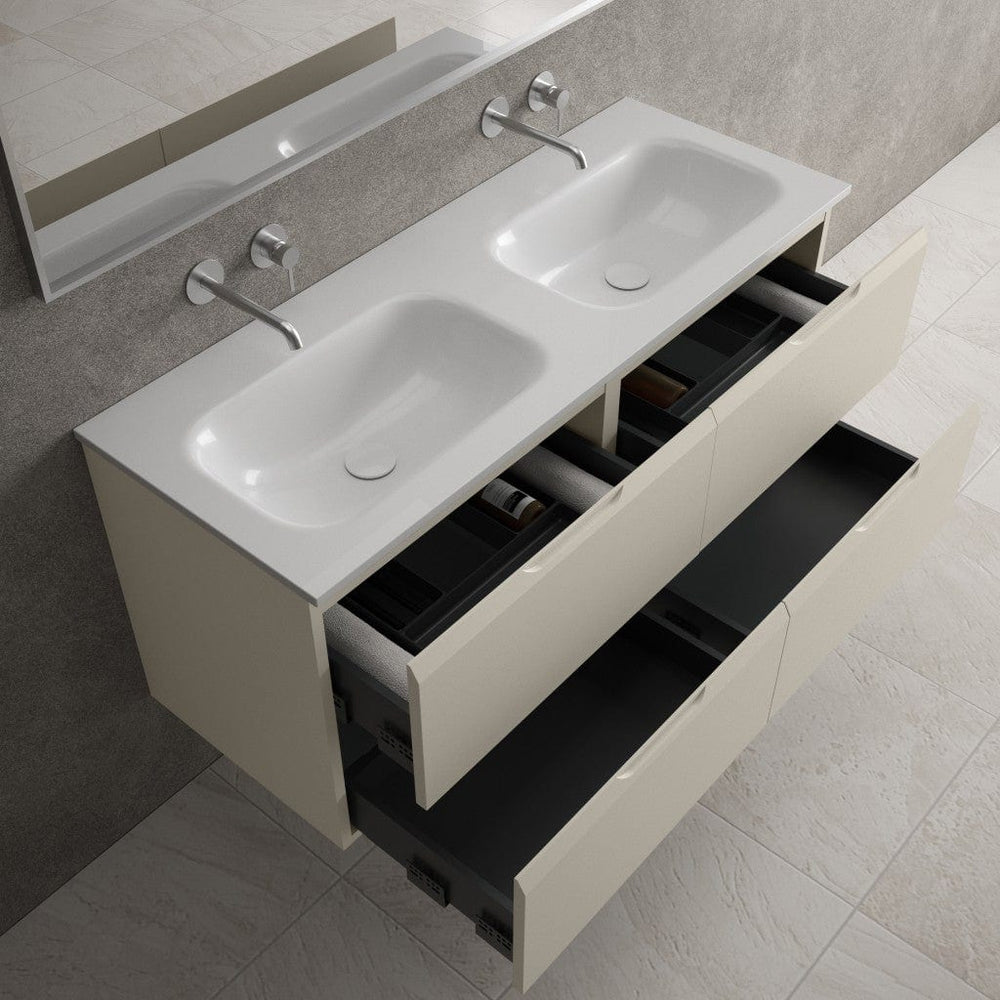 Tasca Four Drawer Vanity Unit With Beyondstone Double Basin - Matt Stone 1200mm