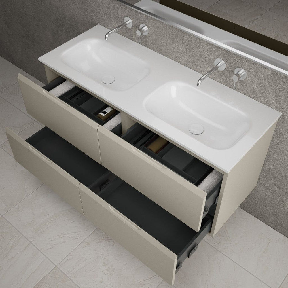 Tasca Four Drawer Vanity Unit With Beyondstone Double Basin - Matt Stone 1200mm