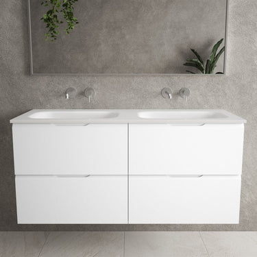 Tasca Four Drawer Vanity Unit With Beyondstone Double Basin - Matt White 1200mm
