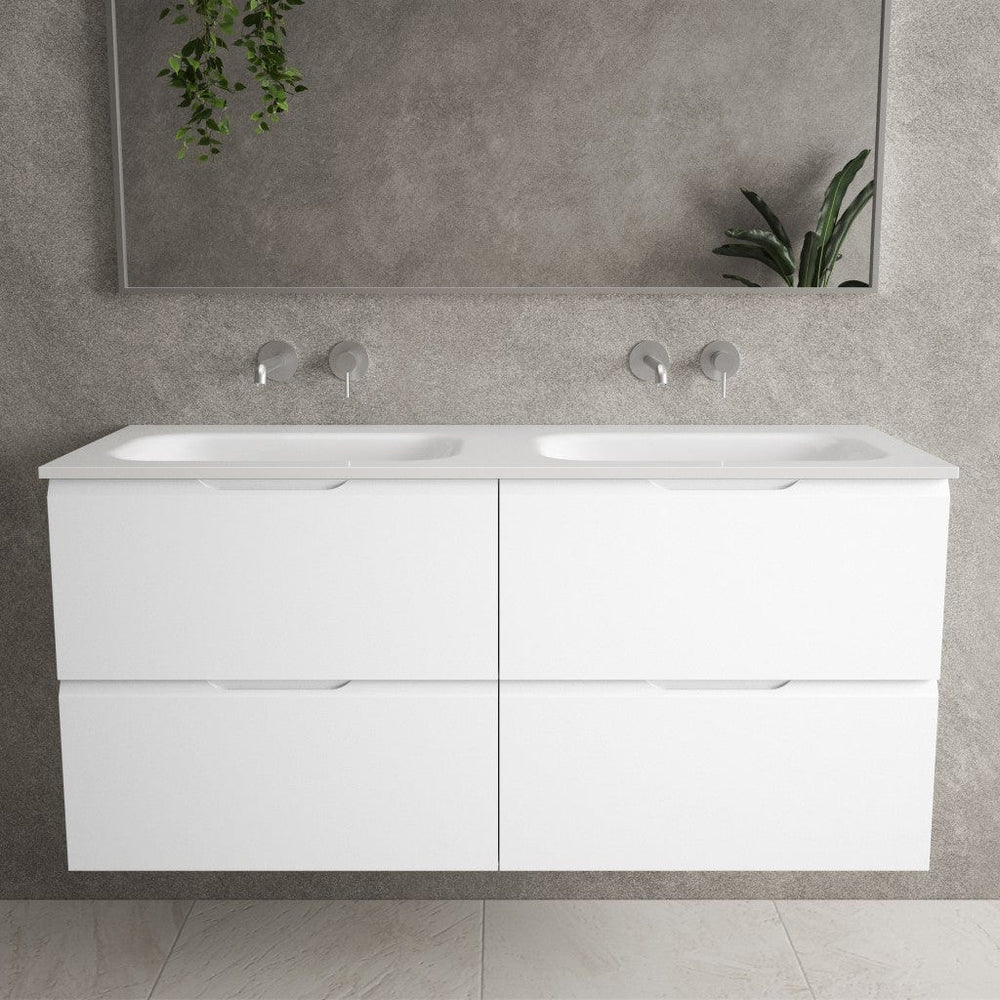 Tasca Four Drawer Vanity Unit With Beyondstone Double Basin - Matt White 1200mm