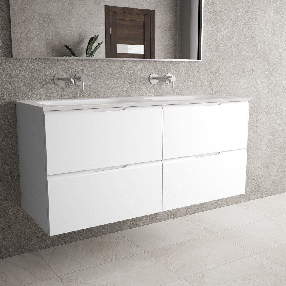 Tasca Four Drawer Vanity Unit With Beyondstone Double Basin - Matt White 1200mm