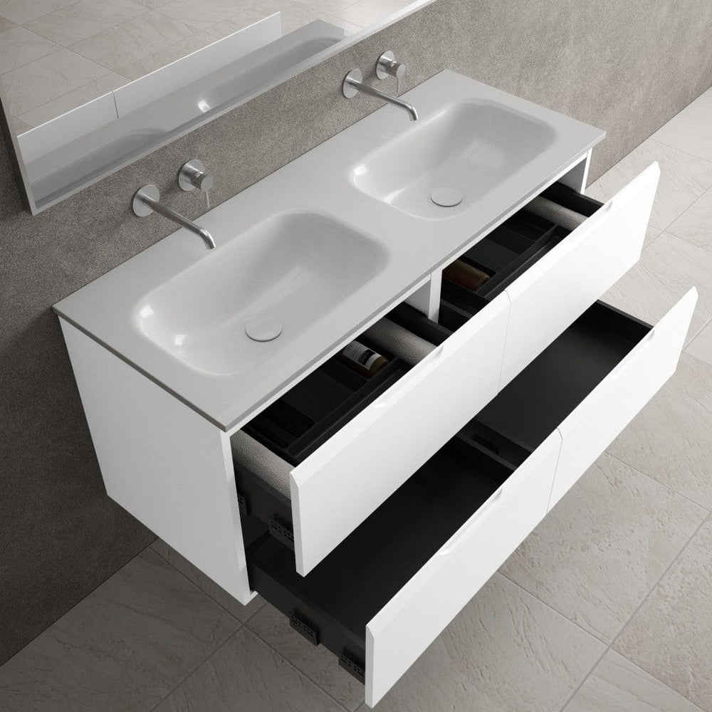 Tasca Four Drawer Vanity Unit With Beyondstone Double Basin - Matt White 1200mm