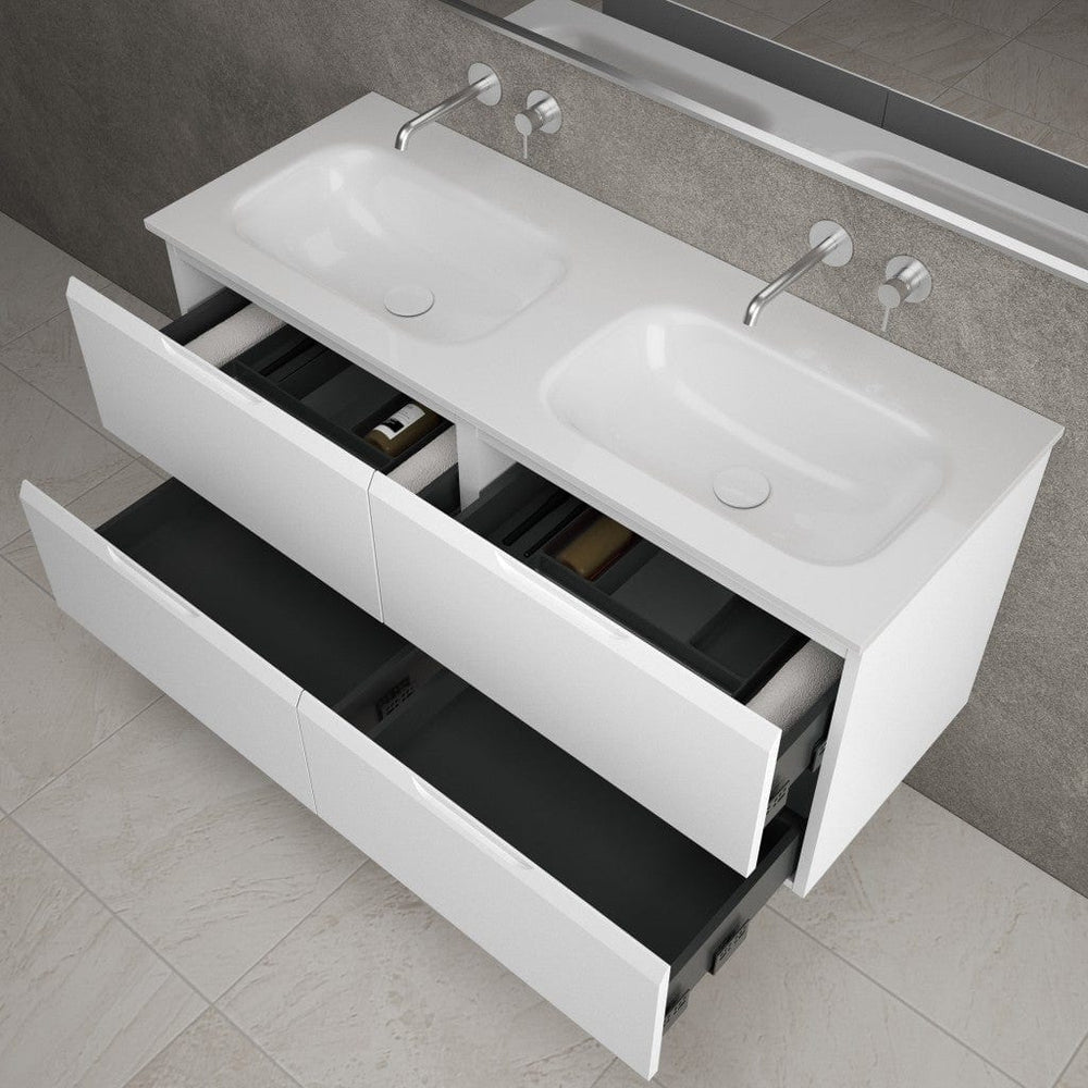 Tasca Four Drawer Vanity Unit With Beyondstone Double Basin - Matt White 1200mm