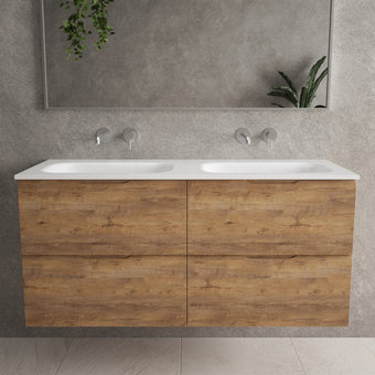Tasca Four Drawer Vanity Unit With Beyondstone Double Basin - Oak 1200mm