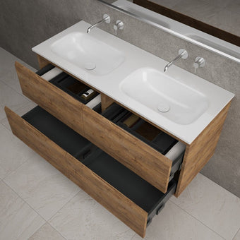 Tasca Four Drawer Vanity Unit With Beyondstone Double Basin - Oak 1200mm
