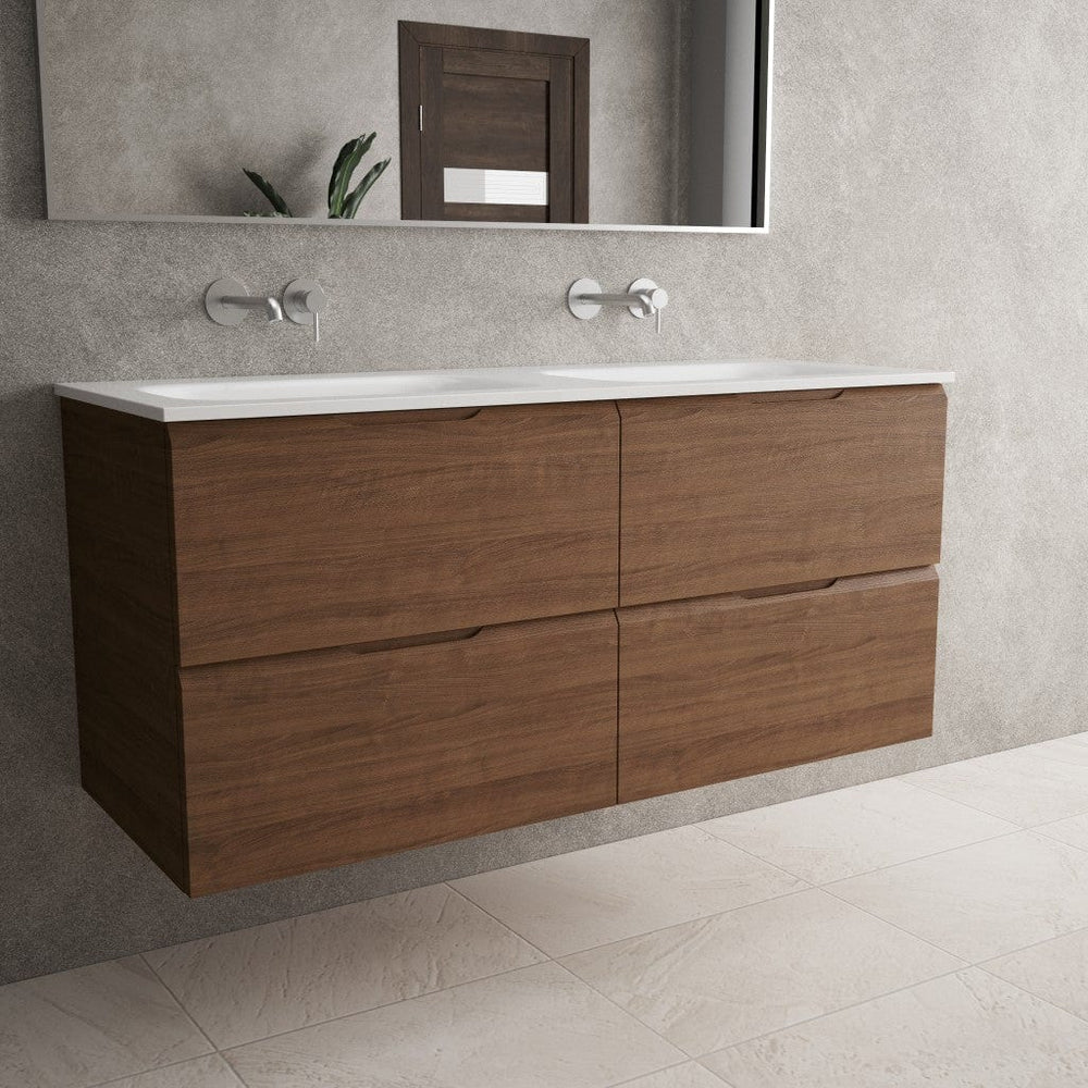 Tasca Four Drawer Vanity Unit With Beyondstone Double Basin - Walnut 1200mm