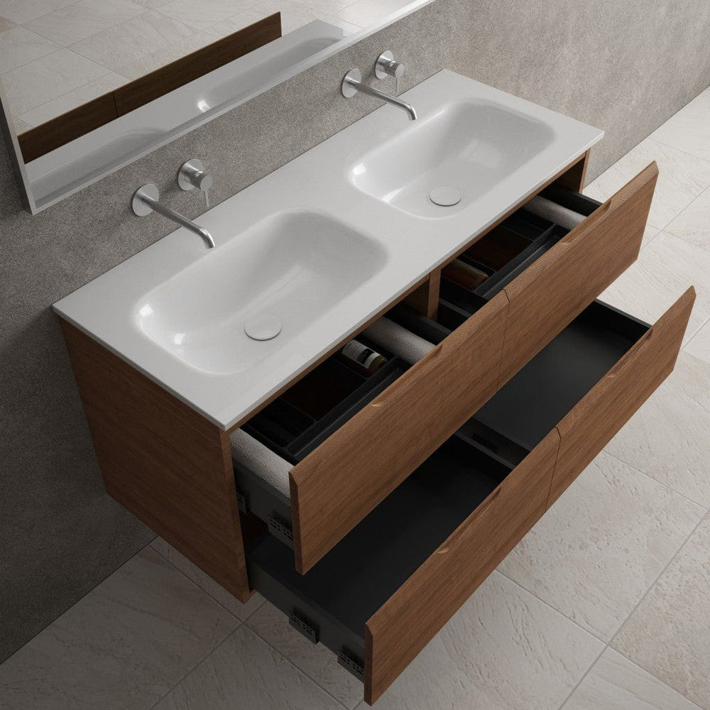 Tasca Four Drawer Vanity Unit With Beyondstone Double Basin - Walnut 1200mm