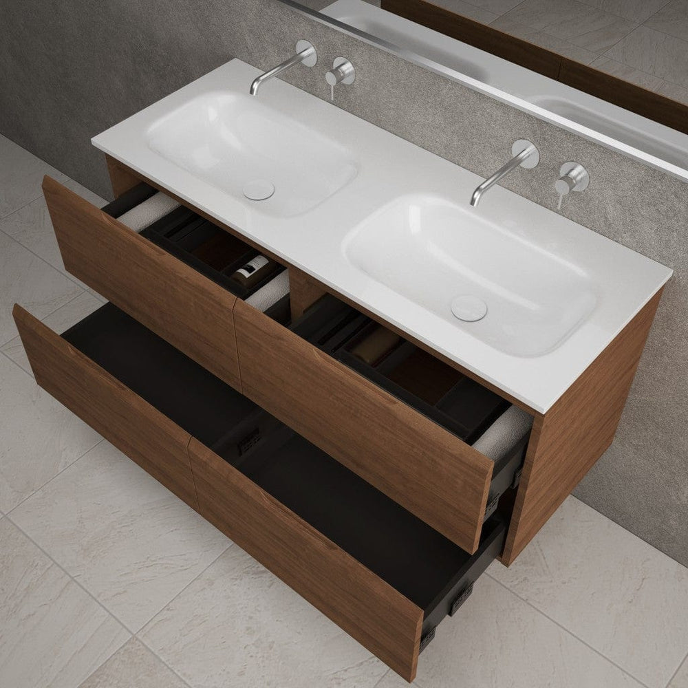 Tasca Four Drawer Vanity Unit With Beyondstone Double Basin - Walnut 1200mm
