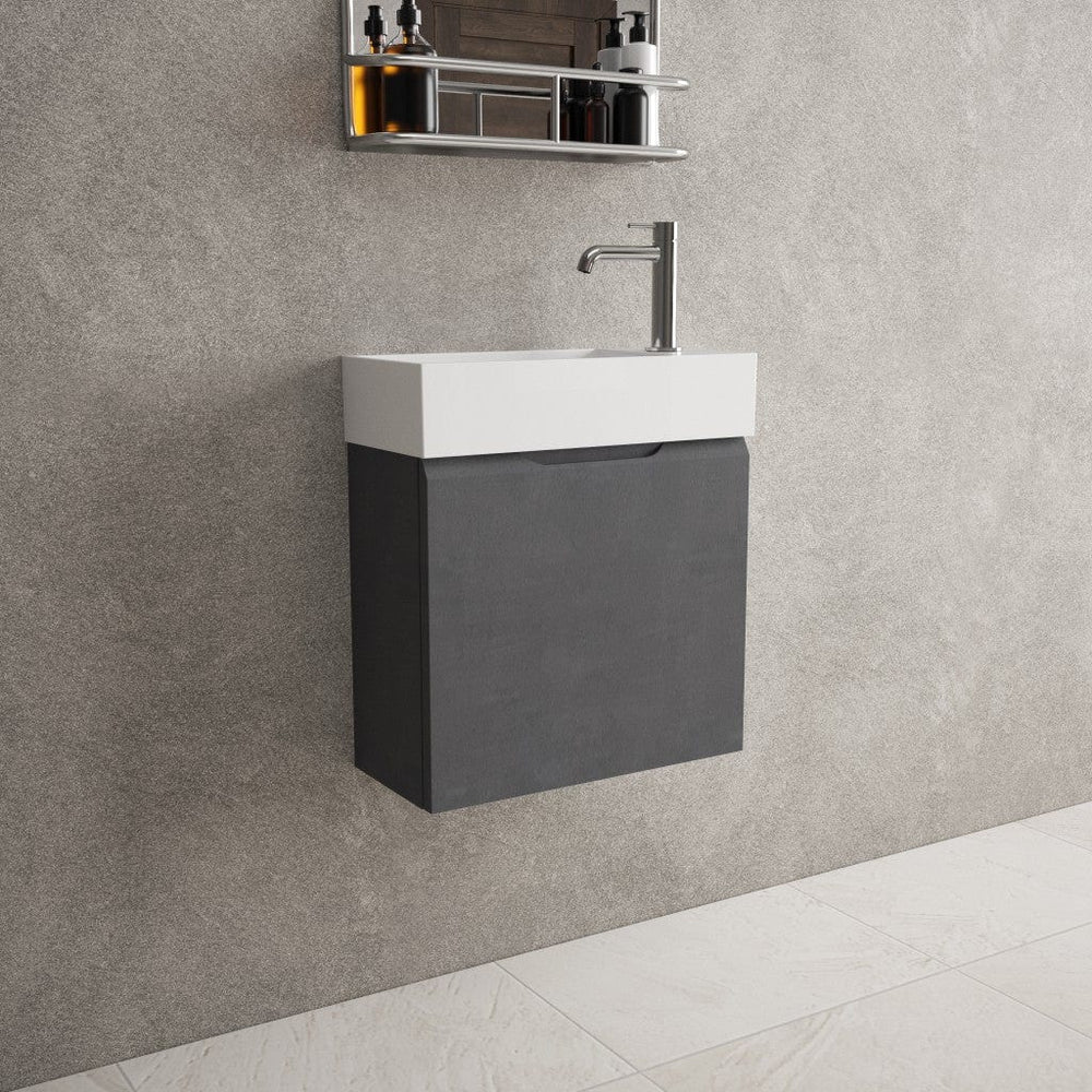 Tasca Single Door Vanity Unit With Beyondstone Basin - Dark Concrete 450mm