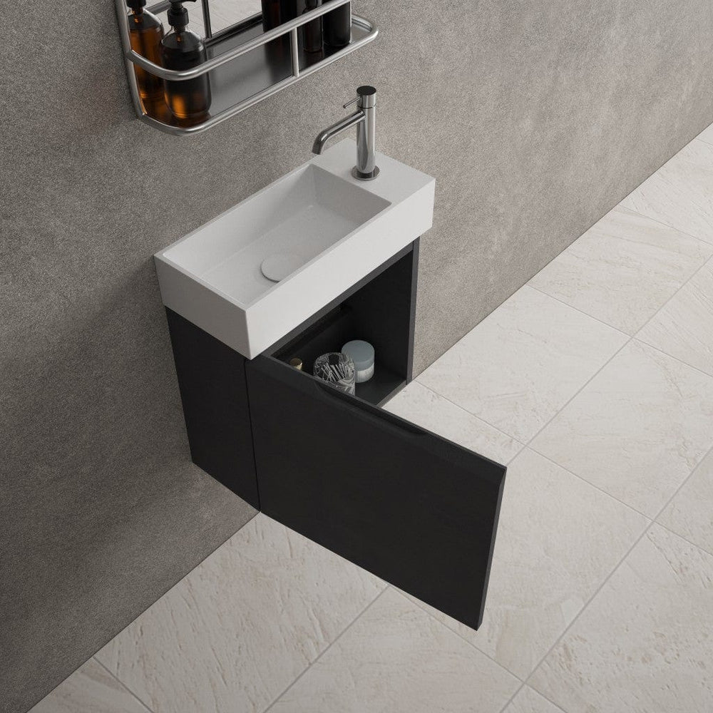 Tasca Single Door Vanity Unit With Beyondstone Basin - Dark Concrete 450mm
