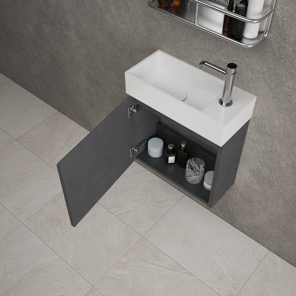 Tasca Single Door Vanity Unit With Beyondstone Basin - Dark Concrete 450mm