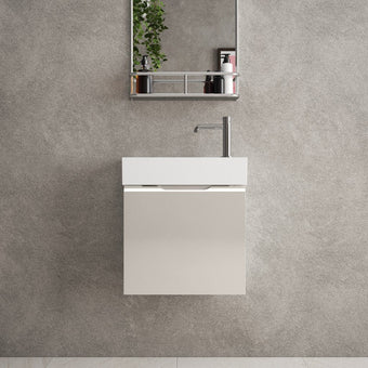 Tasca Single Door Vanity Unit With Beyondstone Basin - Gloss Cashmere 450mm